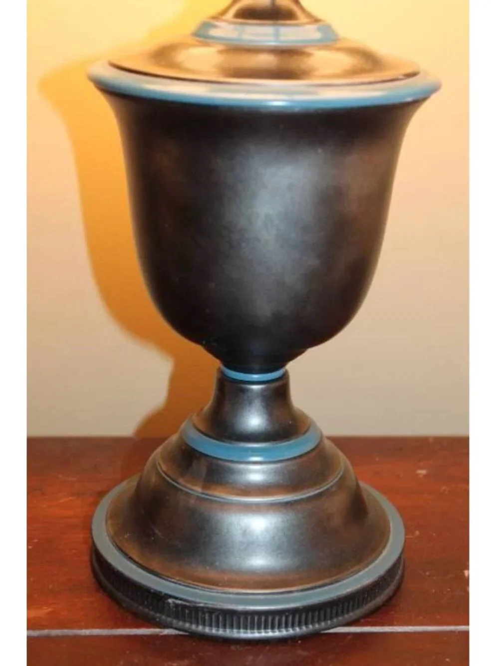 Blue and grey glass and metal lamp